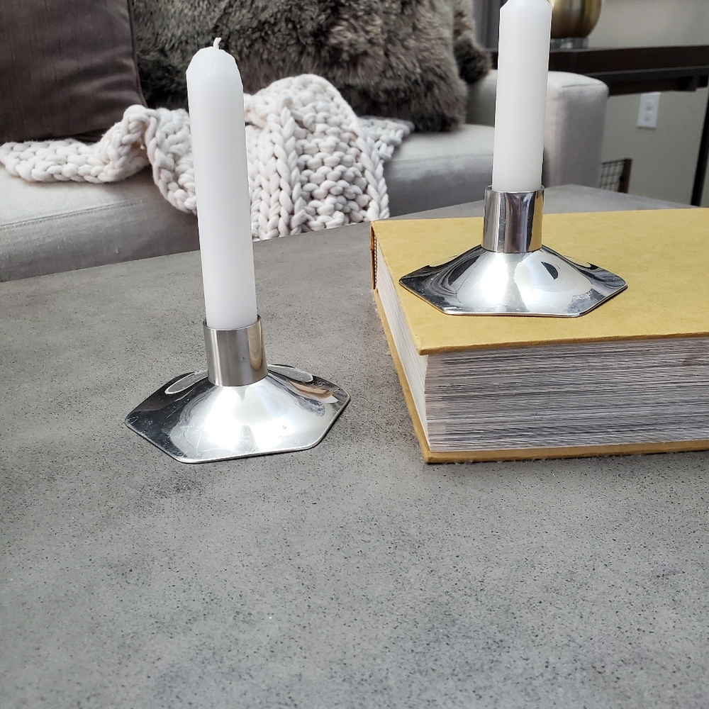 James R. Gagnon Signed Pewter Candle Holder Set, VINTAGE, Maker Featured Cartier
